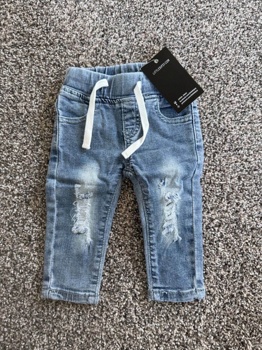 NWT Little Bipsy Baby Boy Light Blue Distressed Pull-On Jeans 0-3 month